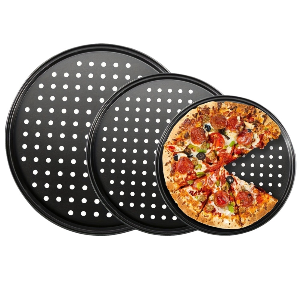 Kitchen Baking Tray Set - Set Loyang Pizza Berlubang dari Baja